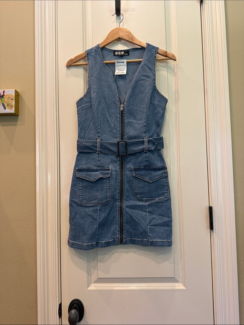 Marshalls Blue Denim Zip-Front Belted Mini Dress